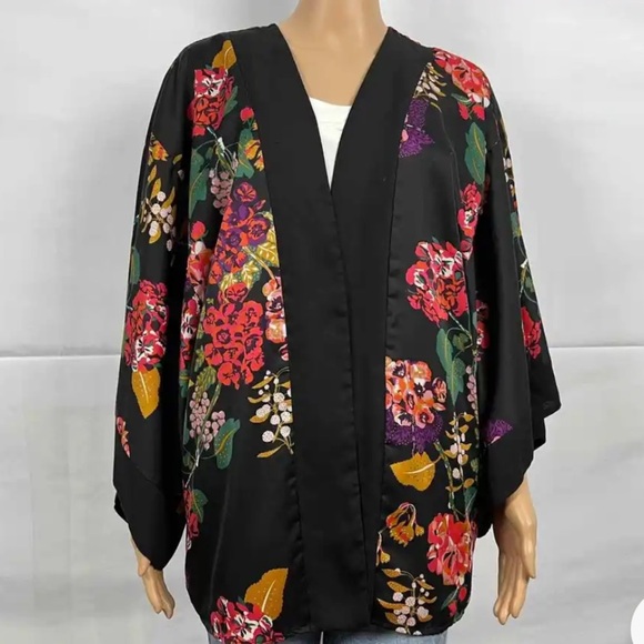 H&M Conscious Black Floral  Open Kimono Cardigan - Picture 1 of 13